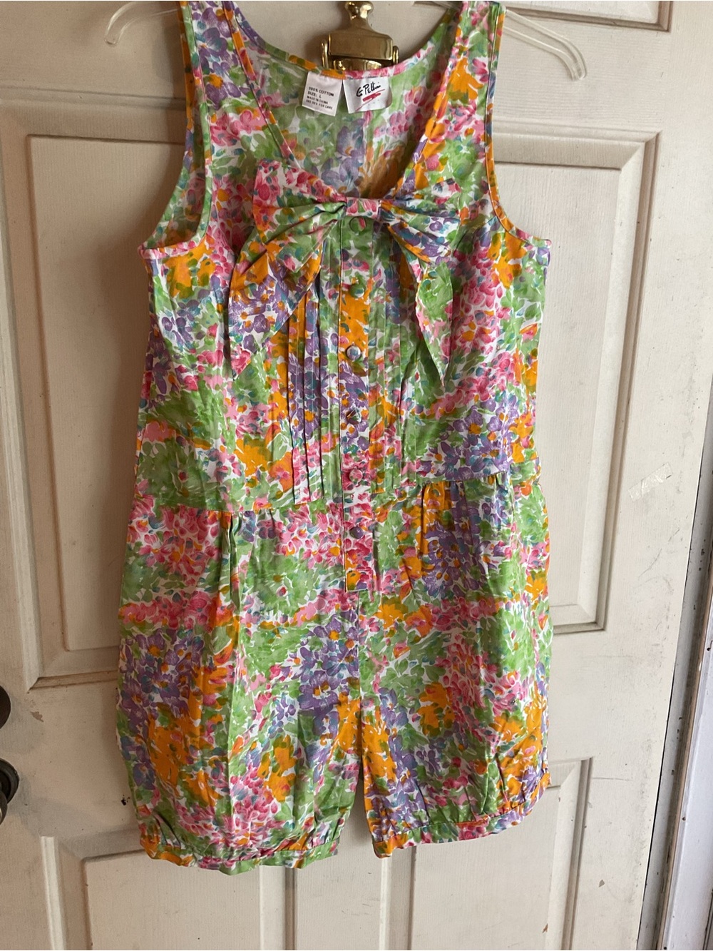 PELLINI Pastel Floral Bow-Front SZ.L. Sleeveless Short Romper 38” chest